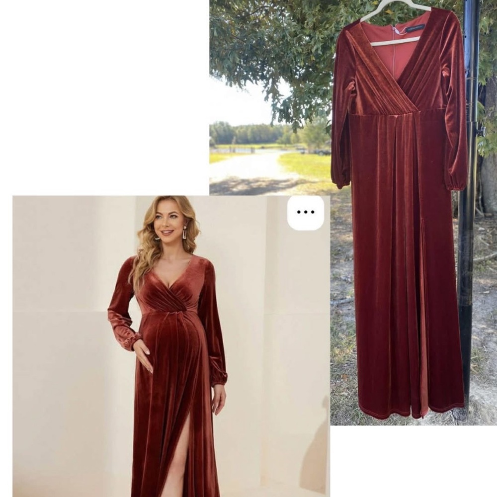 Ever Pretty Terracotta Velvet Long Sleeve Maternity Dress